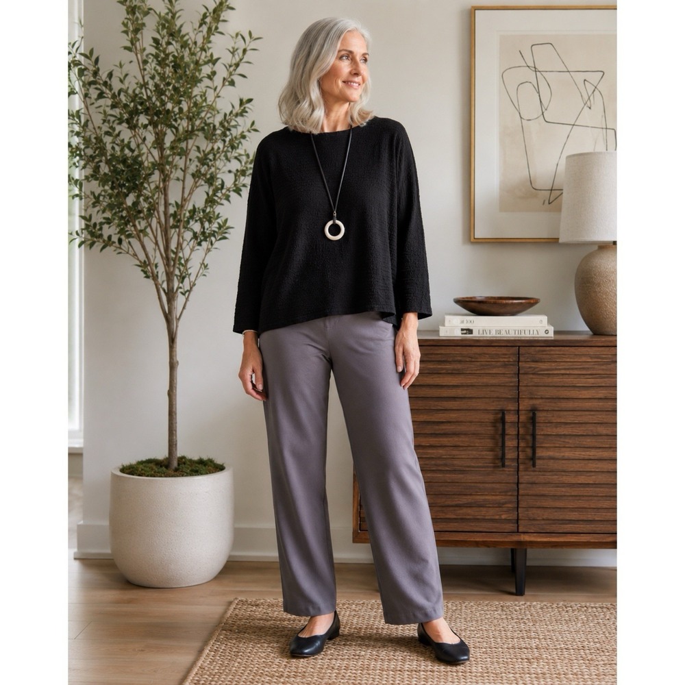 Eileen Fisher Size Medium Washable Stretch Crepe Straight Pants Ankle Gray